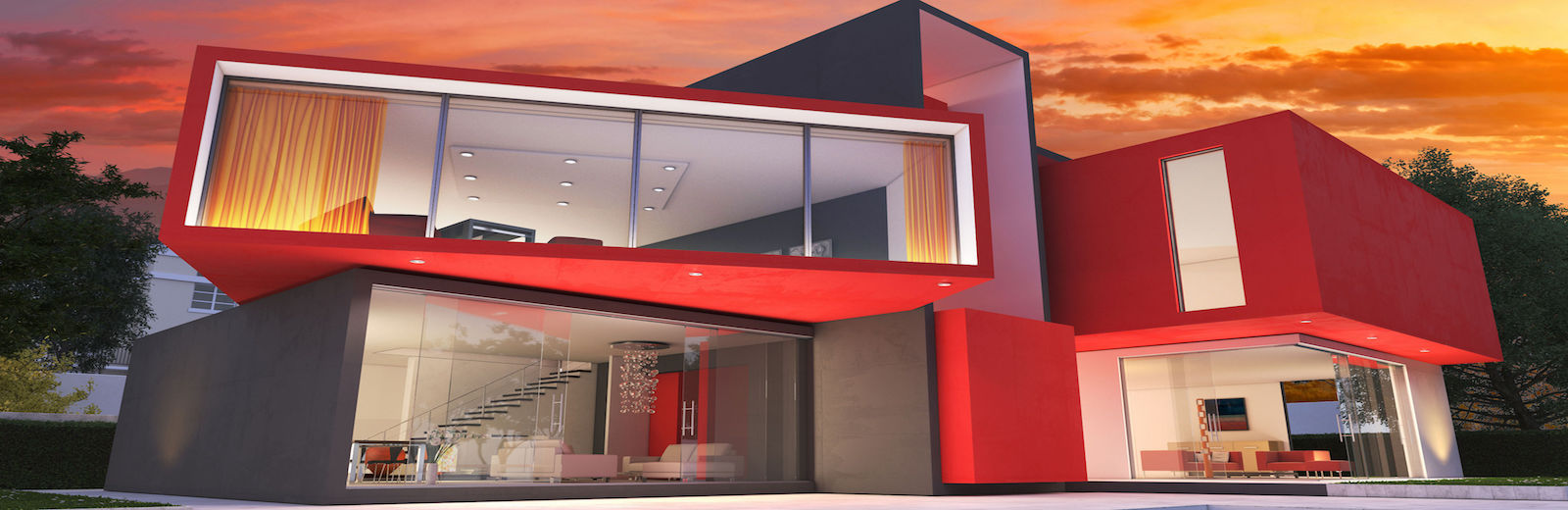65377478 - realistic 3d rendering of a very modern upscale red house